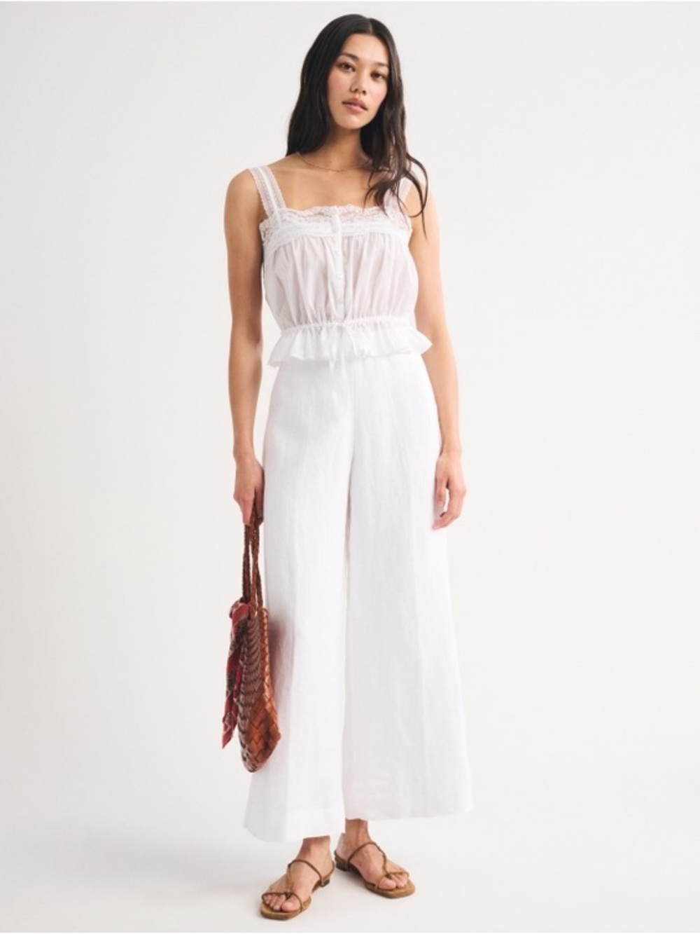 Abercrombie Fitch Pants Womens White Wide Leg Linen Cotton Pleated